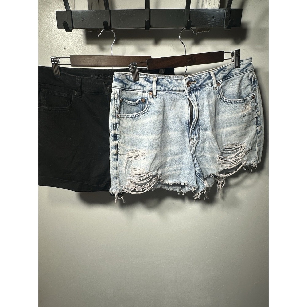 American Eagle Denim Jean Shorts Lot Women Size 12 Blue Black